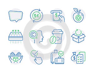 Business icons set. Included icon as Atm service, Chat message, Writer signs. Vector