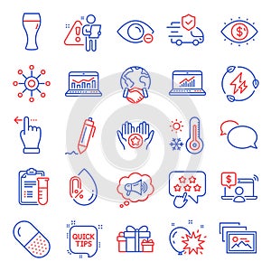 Business icons set. Included icon as Global business, Weather thermometer, Signature. Vector
