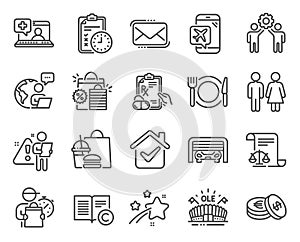 Business icons set. Included icon as Messenger mail, Prescription drugs, Medical help signs. Vector