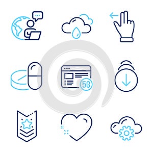 Business icons set. Included icon as Rainy weather, Heart, Medical drugs signs. Vector