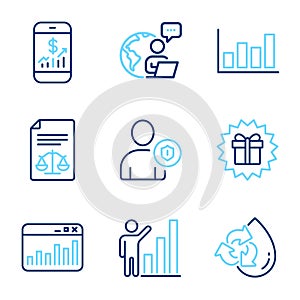 Business icons set. Included icon as Security, Mobile finance, Graph chart signs. Vector