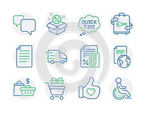 Business icons set. Included icon as Shopping trolley, Sale bags, Translation service signs. Vector