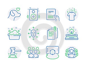 Business icons set. Included icon as Speakers, Dry t-shirt, Group signs. Vector