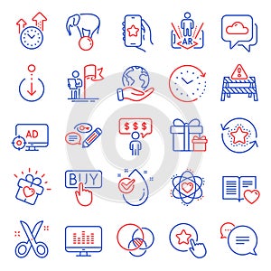 Business icons set. Included icon as Time change, Weather forecast, Employee benefits. Vector