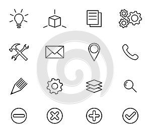 Business icons, set of minimal outline signs and symbols, business and office concept