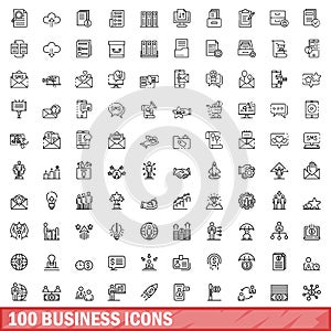 100 business icons set, outline style