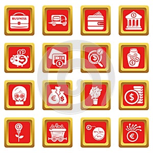 Business icons set red square vector