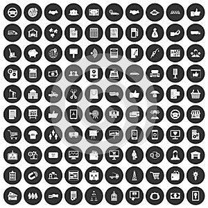 100 business icons set black circle