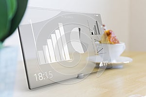 Business icons on tablet with glass touch screen