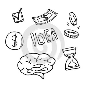 Business idea and business plan vector doodles