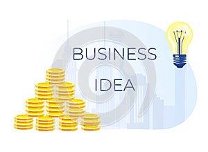 Business Idea Design Banner with Money and Bulb