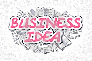 Business Idea - Doodle Magenta Text. Business Concept.