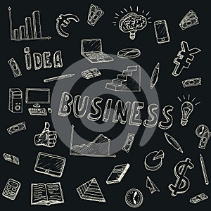 Business Idea doodles icons set.