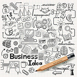 Business Idea doodles icons set.
