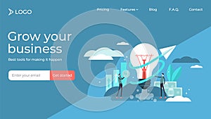 Business idea flat tiny persons vector illustration landing page template design