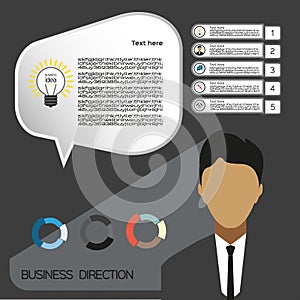 Business idea infographic with icons, persons and charts, flat design