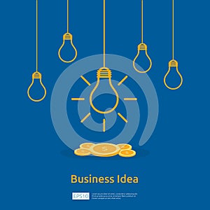 business idea with light bulb and dollar coin element object. Financial innovation solution concept or investment vision
