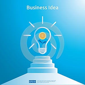 business idea with light bulb and dollar coin growing plant element object. Financial innovation solution concept or investment