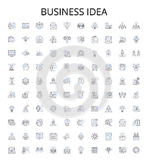 Business idea outline icons collection. Entrepreneurial, Innovation, Investment, Strategy, Resourceful, Starting, Profit