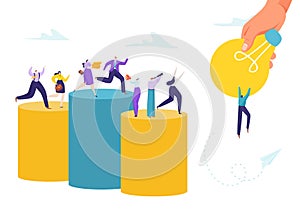 Business idea success concept, vector illustration. Flat people work and reach to creativity, teamwork character goal