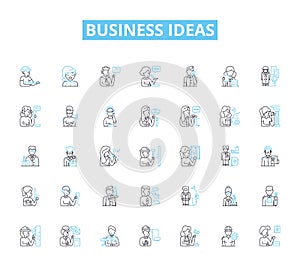 Business ideas linear icons set. Innovation, Entrepreneurship, Startups, E-commerce, Marketing, Nerking, Sales line