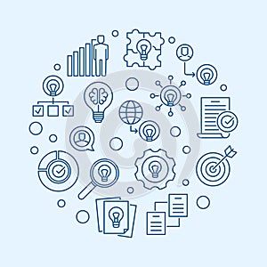 Business Ideas vector round illustration in outline style