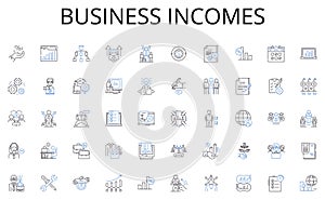 Business incomes line icons collection. Amicable, Cooperative, Collaborative, Synergistic, Supportive, Affable, Cordial