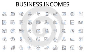 Business incomes line icons collection. Authority, Distinguished, Excellence, Museum-like, Traditional, Proficient photo