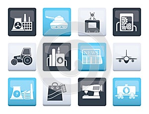 Business and industry icons over color background