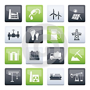 Business and industry icons over color background