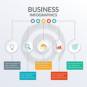 Business info graphic with 5 steps or options. Modern Timeline Infographic template for business process, presentation, workflow