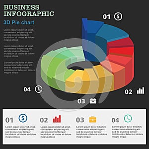Business infographic. 3D pie chart. Layout for your options or steps