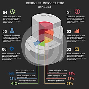 Business infographic. 3D pie chart. Layout for your options or steps