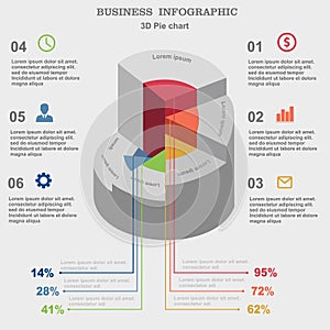 Business infographic. 3D pie chart. Layout for your options or steps