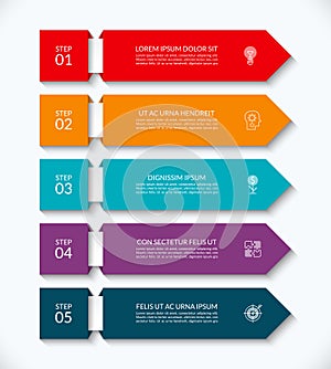 Business infographic arrow template with 5 options. Can be used for diagram, graph, chart, report, web design.