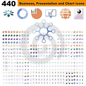 Business infographic, chart, presentation, report and visualization elements with color.