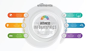 Business infographic circle shape six option, process or step for presentation.