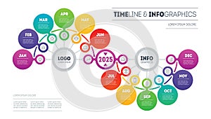 Business Infographic concept with 12 steps, points, parts, or technology processes. Template for calendar. Cool Diagram or graph