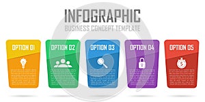 Business infographic concept. Template with 5 steps or options. Design can be used for diagram
