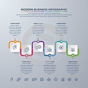 Business Infographic design with 6 process choices or steps. Design elements for your business such as reports, brochures,