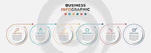 Business Infographic design template Vector with icons and 6 six options or steps. Can be used for process diagram, presentations