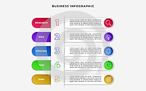 Business infographic icon and element timeline with 5 step or option