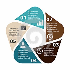 Business infographic pentagon in flat design. Layout for your options or steps. Abstract pattern for background