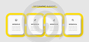Business Infographic Presentation with Yellow Color 4 Rounded Rectangle, Options, and Icons