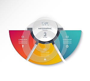 Business infographic semi circle template with 3 options.