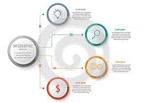 Business infographic template with 4 options circular shape, Abstract elements diagram or processes and business flat icon, Vector