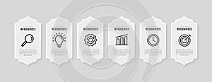 Business infographic template with 6 options, data visualization concept in minimal style
