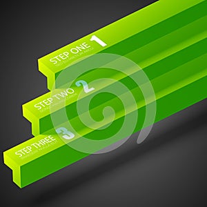 Business infographic template with green straight bars and three steps