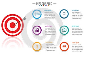 Business infographic template with 6 options to target, Abstract elements diagram or processes and business flat icon, Vector