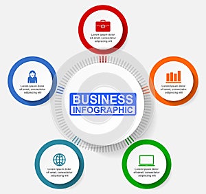 Business infographic template for presentation, chart, flat design editable vector diagram, graph with 5 options in eps 10 ready